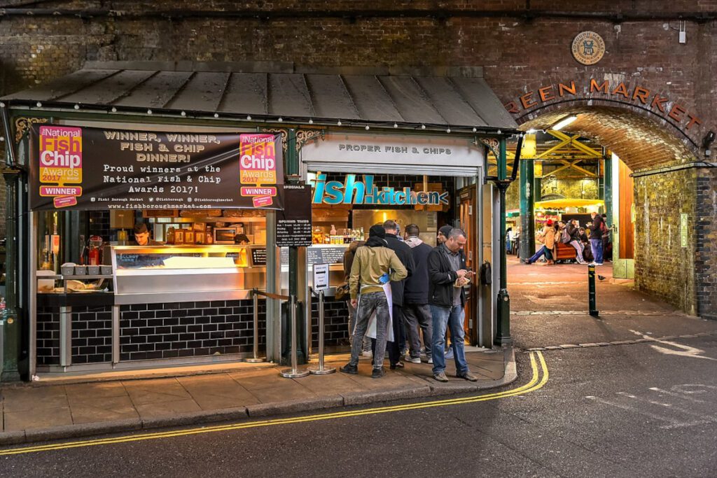 Beautiful evening/afternoon scene at Borough Market in London, United Kingdom